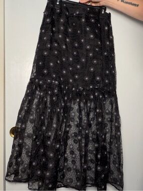 Sans Souci Black Maxi Skirt with Light Gray Polka Dot Pattern